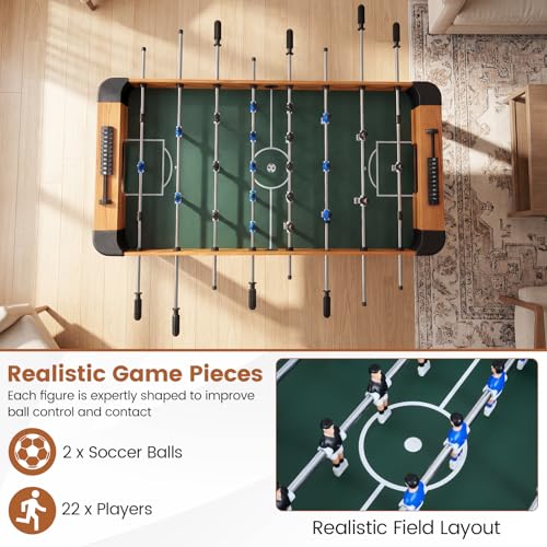 Goplus Foosball Table, 47" Competition Full Size Soccer Game Table with 22 Players, 2 Balls, Home Arcade Football Table Set for Adults, Family Nights, Game Rooms, Parties - color: Natural