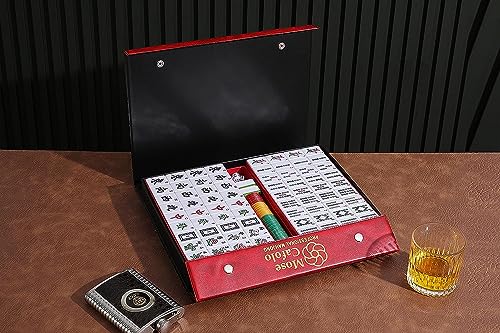 Mose Cafolo Professional Chinese Mahjong Game Set 146 Numbered Large Size Tiles with Carrying Travel Case, Complete Mahjong Tiles Set (Majiang, Mah-Jongg, Ma Jong) - color: Blue Tile