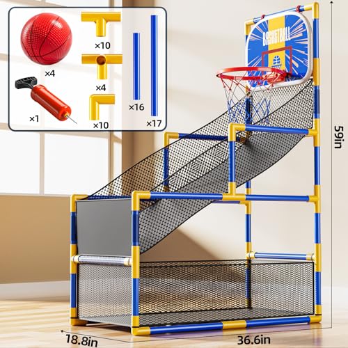 Arcade Basketball Game Indoor, Kids Ajustable Basketball Hoop, Outdoor Carnival Sports Play Toy with 4 Balls and Air Pump, Educational Birthday Gift for Boys Girls 3 4 5 6 7 8 Year Old (Blue)