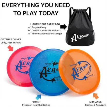 Disc Golf Starter Set for Beginners, 3 Disc Golf Set with Driver, Midrange & Putter, Lightweight Carry Bag, Beginner Disc Golf Equipment