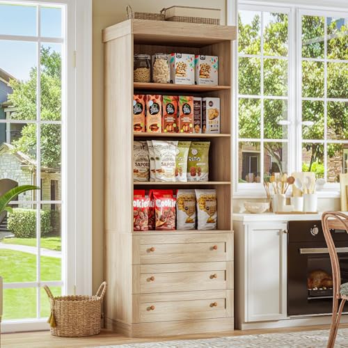 Vyre 71" Tall Farmhouse Bookshelves with Glass Doors and Drawers, Set of 2 – Large Modular Bookcase with Adjustable Shelves, Storage Cabinet for Living Room, Kitchen, Brown - color: Brown