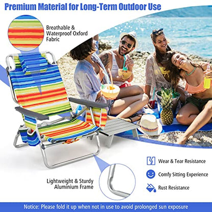 Tangkula Backpack Beach Chair with Table, 5-Position Lay Flat Beach Chairs with Cooler Bag, 2 Cup Holders, Towel Bar, Lightweight Low Folding Beach Chair with Backpack Straps - color: Yellow, style: 2 Pack with Table