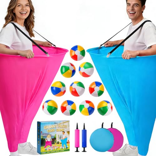 17 PCS Granny Pants Yard Game Easter Games Set, 2 Oversized Granny Funny Pants with 10 Balls, 2 Air Pumps, Outdoor Tossing Games for Kids Backyard Lawn Easter Carnival Party Reunion Gathering 4+ Ages - size: Large