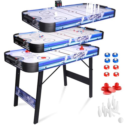 Air Hockey Table Foldable 4ft Powered Hockey Game Table 48 inch Indoor Electric Hockey Table w/2 Pucks, 2 Pushers,Shuffleboard,Bowling,Powerful 12V Motor for Adults and Kids