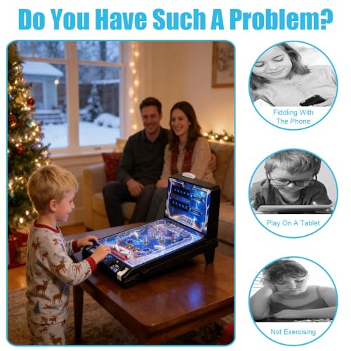 Pinball Machine for Kids Portable Arcade Electronic Pinball Game Retro Mini Desktop Ball Shooting Toy with Light Music and Scoreboard Great Gift