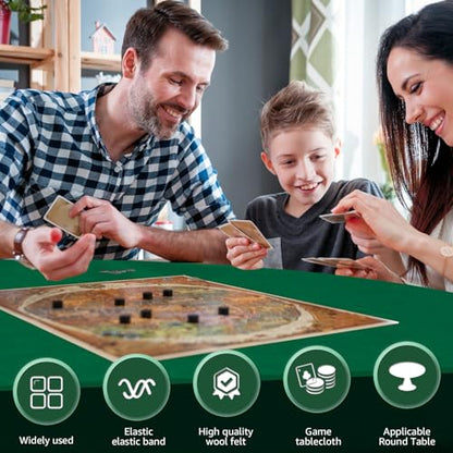 Felt Card Table Game Cover, 36 Inch Round Tablecloth Poker Table Cover Fit 36-48 Inch Game Table Topper Mat ,Elastic Card Game Table Protector Foldable Poker Table Cover Protector for Playing Cards