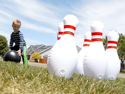 HearthSong Giant Indoor/Outdoor Inflatable Bowling Game for Kids' with Six 18" H Pins and 12.5" Diameter Ball