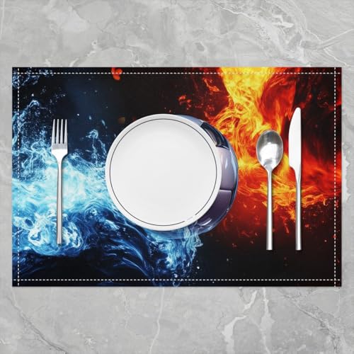 Erosebridal Soccer Placemats Set of 4 12x18 Ice Fire Place Mat for Kids Teens Men Ball Games Lightning Football Sports Blue Red Heat Resisting Table Mats - color: Blue Red