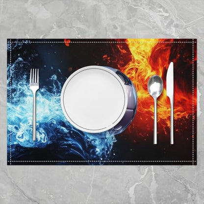 Erosebridal Soccer Placemats Set of 4 12x18 Ice Fire Place Mat for Kids Teens Men Ball Games Lightning Football Sports Blue Red Heat Resisting Table Mats - color: Blue Red