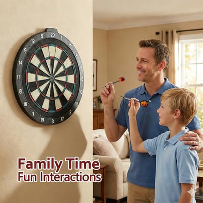 18 Inch Soft Tip Dart Board for Adults, Staple-Free Plastic Surface with 6 Aluminum Darts & 20 Extra Tips, Indoor/Outdoor Game Room Bar Dartboard Set