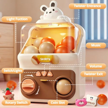 Skirfy Gumballs Machine Toy for Kids,15 PCS 1.77 in Capsules Light Up Vending Machine Operated Gumballs Prize Arcade Game Claw Machine Game Sensory Toys Dolls Gifts - color: White Bunny