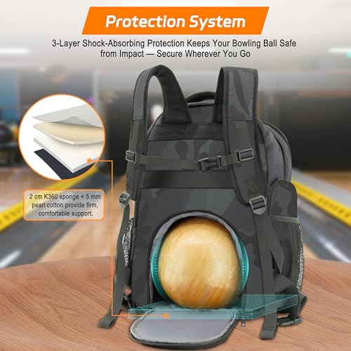Bowling Ball Backpack with Shoe Compartment, Single Ball Bag for Men & Women, Protective Ball Holder & Ventilated Shoe Storage, Multi-Pocket Bowling Gear Bag for League & Casual Bowlers - color: Dk Green