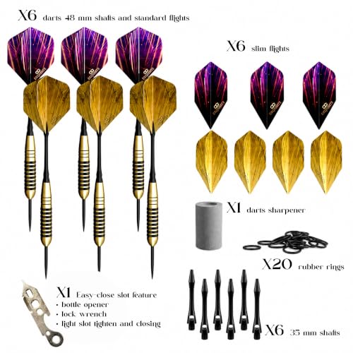 CC-Exquisite Premium Steel Tip Darts Set - Professional Darts, Brass Barrels, Metal Tip Darts, Extra Flights, (12) Aluminum Shafts 35/48, O-Rings, Dart Tool, Dart Sharpener, Darts Case