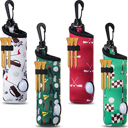 4 Pieces Golf Tee Holder Golf Ball Carry Bag Pouch Ball Holder Keychain Belt Clip Gifts Accessories - color: Vivid Color