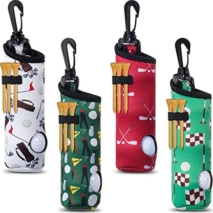 4 Pieces Golf Tee Holder Golf Ball Carry Bag Pouch Ball Holder Keychain Belt Clip Gifts Accessories - color: Vivid Color