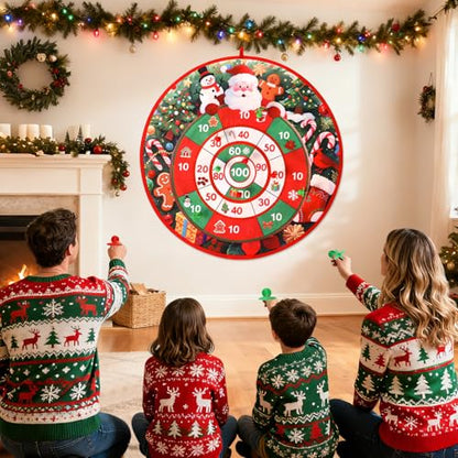 Christmas Games Santa Claus Dart Board for Family, Kids Adults with 8 Sticky Balls and 8 Darts, XMAS Activities Game,Indoor Outdoor Toys Party Favors Gifts (Double Sided Target Christmas&Thanksgiving)
