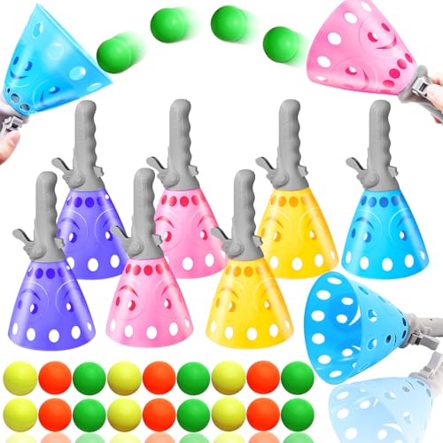 24Pcs Pop-Pass-Catch Ball Game with 8 Catch Launcher Baskets 16 Balls,Outdoor Indoor Game Activities,Lawn Games Beach Sport Toys for Party Favor,Kids 4 5 6 7 8 9 10+