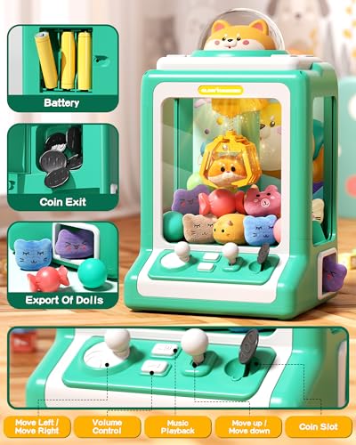 Claw Machine for Kids, Mini Vending With Game Coins & Music, Prize Dispenser Toys for Girls and Boys, Electronic Claw Game for Party Birthdays, Includes 30 Mini Toys (Doggy Green) - style: Doggy Green