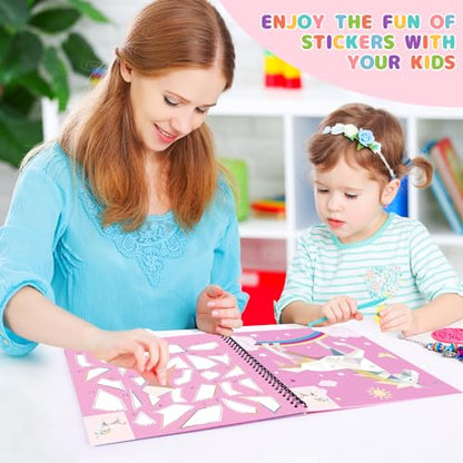 homicozy 4PCS Sticker Paint Books for Kids Ages 4-10,Unicorn Mermaid Animals Designs Paint By Stickers,Sticker By Numbers,Party Birthday Gifts for Girls 4-10,Create 40 Pictures One Stickers at A Time - style: Style1-4PCS