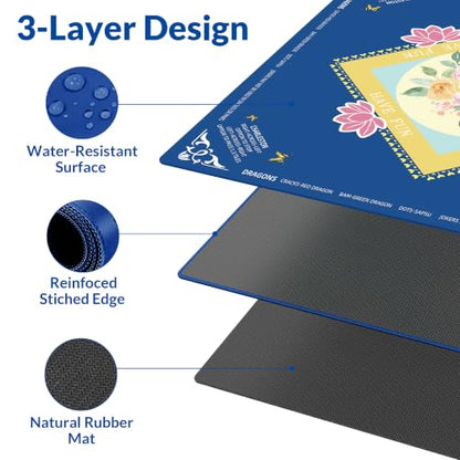 Mahjong Mat - 31.5" x 31.5" Anti-Wrinkle Mahjong Mat for Table, Anti Slip Noise Reduction Gaming Mat with Carrying Bag, for Mahjong/Board Games/Poker/Dominoes/Card Games (Blue) - color: Blue