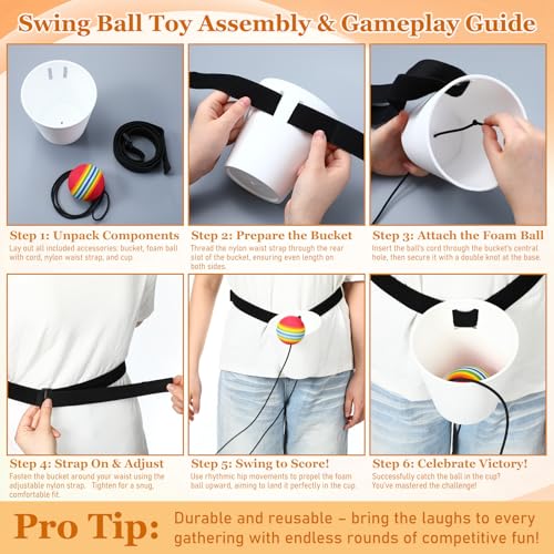 Soulchen 6 Set Swing Away Party Game Fun Catch Ball in Cup Twerk Ball Game Fun Games for Adults Party Graduations Funny Bachelor Night Wedding Birthday Christmas Family Games (White) - color: White