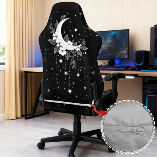 4Pcs Stretchable Gaming Chair Covers Slipcovers Aesthetic Moon Office Chair Cover Large with Armrest Covers Soft Spandex Rotating Boss Armchair Cover Desk Accessories Office Supplies - color: Aesthetic Moon