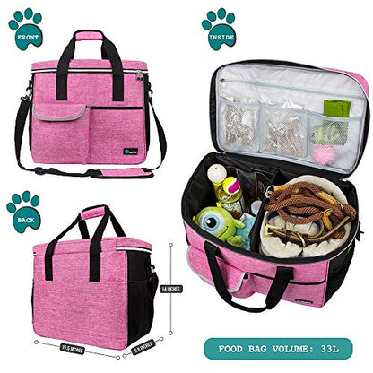 PetAmi Dog Travel Bag Organizer, Pet Travel Kit with 2 Food Containers & 2 Collapsible Dog Bowls, Pet Supplies Tote with Luggage Sleeve, Weekend Road Trip Camping Essentials, Pink, Large - color: Pink, size: Large - 15.5"L x 9.5"W x 14.0"H