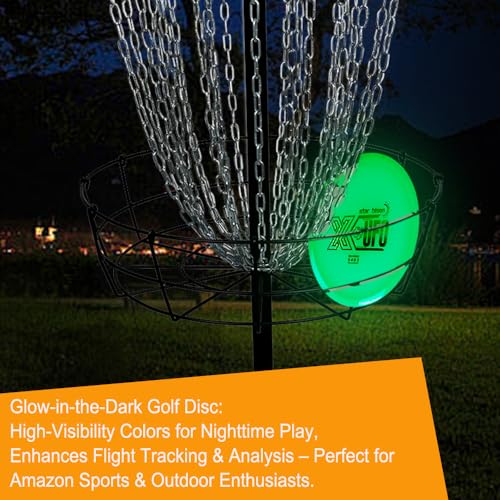 Glow-in-the-Dark, Fluorescent Golf Disc Set, Disc Golf Beginner's Set with Putter, Mid-Range, Distance Driver Discs, Glow-in-the-Dark Charger and Disc Bag for Outdoor Nighttime (Daytime) Disc Players