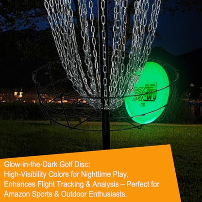 Glow-in-the-Dark, Fluorescent Golf Disc Set, Disc Golf Beginner's Set with Putter, Mid-Range, Distance Driver Discs, Glow-in-the-Dark Charger and Disc Bag for Outdoor Nighttime (Daytime) Disc Players