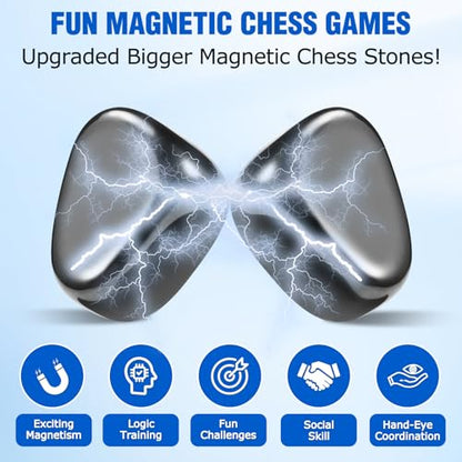 Upgraded Magnetic Chess Game Set with 20 Larger Black Stones & Rope, Exciting Magnet Game for Family Party Travel Camping, Fun Strategy Puzzle Game for Adults