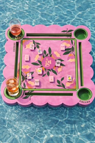 Girl Tribe Co Floating Mahjong Tiles for Pool – Floral Pink Waterproof Mahjong Tile Set, Floating Foam Tiles for Pool Games, Summer Party Game, Outdoor Mahjong Set
