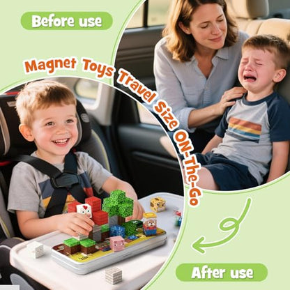 Mini Magnetic Blocks Farm Animals Travel Toys, 35PCS Portable STEM Magnetic Building Cubes with Metal Storage Box for Kids Ages 4-8, Road Trip & Airplane Essentials - style: Farm Animals Magnetic Building Blocks Travel Set Toys - 35PCS