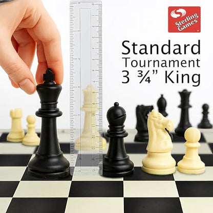 Sterling Games Extra Large 20" x 20" Roll Up Chess Mat and Pieces Set, Standard Tournament Chess Set with Black Vinyl Portable Travel Mat and Single Weight Chess Pieces - style: Black