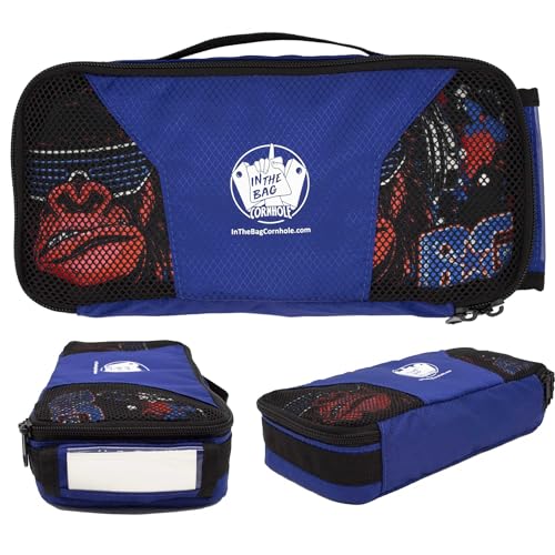 Cornhole Bag Pouch (Blue Color) | Carry Case for 1 Set of 4 Cornhole Bags - Reusable Label - Mesh Ventilation