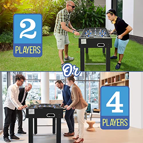 SereneLife 48" Arcade Foosball Table - 47.83'' x 24.02'' x 31.10'' Home Game Room Soccer Table, Modern Black Design, Chrome Steel Rods, 2 Balls, 2 Drink Holders, Adjustable for Kids & Adults