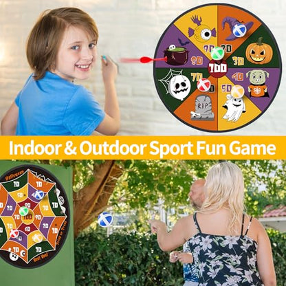 29" Large Dart Board for Kids,with 24 Sticky Balls+12 Sticky Darts,Indoor/Sport Outdoor Fun Party Play Game Toys,Birthday for 3 4 5 6 7 8 9 10 11 12 Year Old Boys Christmas Girls - style: 29in-2in1-2in1-100 Scores Halloween Target With 24 balls 12 darts