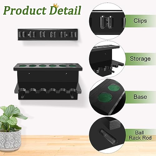 Pool Cue Rack Stick Holder, Billiards Pool Cue Rack Wall Mount Hardwood Pool Cue Set Holder for 6 Cues Sticks Storage Pool Table Accessories Equipment Organizer for Game Room Club (Black) - style: Black-W