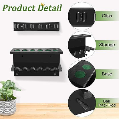 Pool Cue Rack Stick Holder, Billiards Pool Cue Rack Wall Mount Hardwood Pool Cue Set Holder for 6 Cues Sticks Storage Pool Table Accessories Equipment Organizer for Game Room Club (Black) - style: Black-W