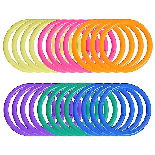 Topbuti 24 Pcs Multicolor Plastic Ring Toss Game 2.5 Inch Carnival Rings for for Speed and Agility Practice Game, Bottles Sport Game Party Favors