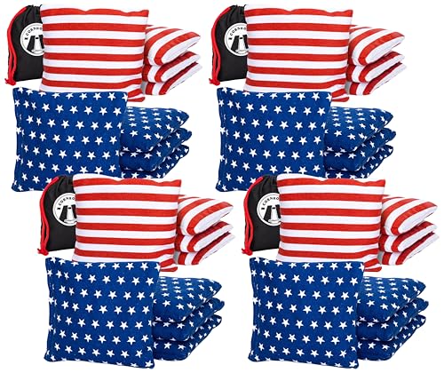 GoSports Official Regulation Cornhole Bean Bags Set of 8 – for Competitive Cornhole Games - All Weather - American Stars and Stripes or Red and Blue - color: American Stars and Stripes, size: 6" x 6" (Pack of 4)