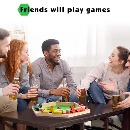 Shut The Box Game Large for 6 Players, 15 inch Wooden Board Table Math Game with 16 Dice and Instructions, Classics Close The Box Board Game - size: 14.99 INCH