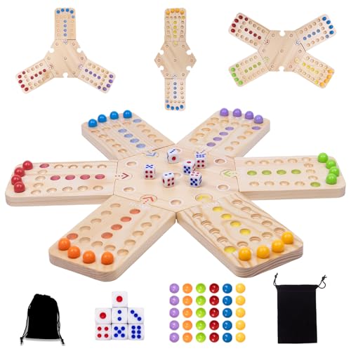 WodGod Original Marble Board Game Set, Portable Wooden Tabletop Game with 30 Marbles and 7 Dice for Family Party Nights (2-6 Players)