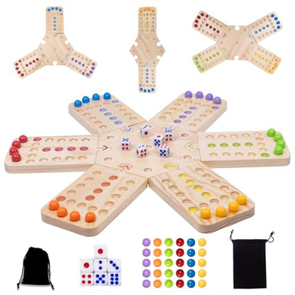 WodGod Original Marble Board Game Set, Portable Wooden Tabletop Game with 30 Marbles and 7 Dice for Family Party Nights (2-6 Players)