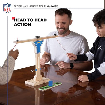 Wild Sports NFL Los Angeles Chargers Wooden Ring Swing Battle - Head-to-Head Ring Toss Hook & Ring Game for NFL Fans