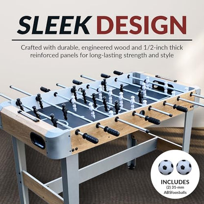 Hathaway Amherst Foosball Table Adult Size - 48-in Foosball Table for Adults & Kids with 2 Foosball Balls & ABS Molded Players - Complete Soccer Table Game Set for Family Game Rooms & More - Light Oak
