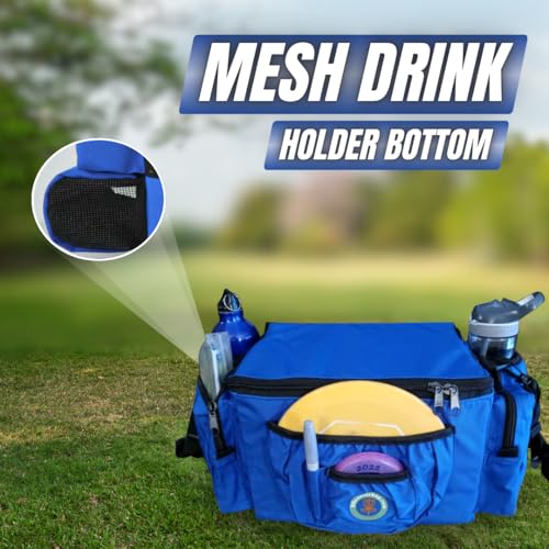 Disc Golf Bag with Removeable Cooler,13 Disc Capacity with Insulated Cooler for a 6-Pack,22 disc max,Adjustable Backpack Strap Included - color: BLUE