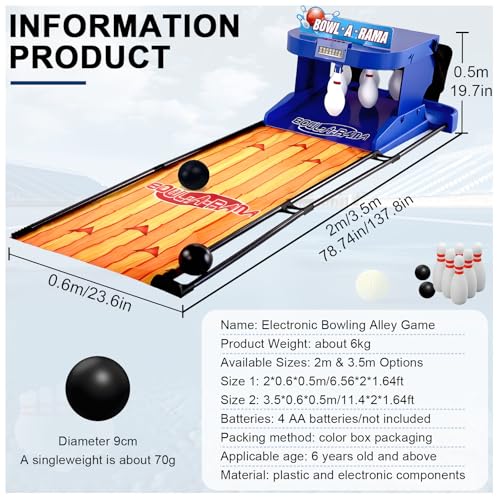 Electronic LED Bowling Game with Auto Reset Indoor Bowling Sports Console with LED Scoreboard Foldable Bowling Set Portable Home Bowling Alley for Children and Adults 2m/6.56ft