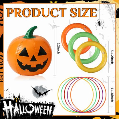 VioraWhite Summer Halloween Ring Toss Game Inflatable Pumpkin Pool Toys Ring Toss Pool Game Halloween Pumpkin Beach Balls Toys Set for Party Yard Garden Lawn Decoration