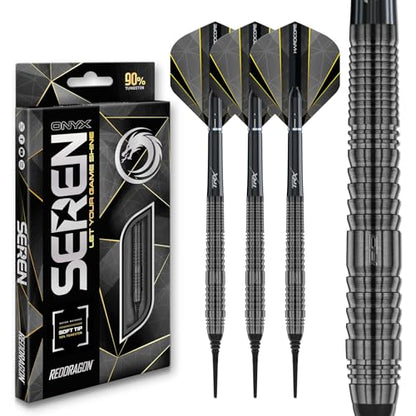 RED DRAGON Darts – Seren Onyx Series - 90% Tungsten Professional Soft tip Darts Set with Dart Flights and Dart Shafts (Stems) - Available in Four Styles - style: Seren 2