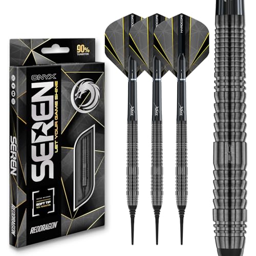 RED DRAGON Darts – Seren Onyx Series - 90% Tungsten Professional Soft tip Darts Set with Dart Flights and Dart Shafts (Stems) - Available in Four Styles - style: Seren 2